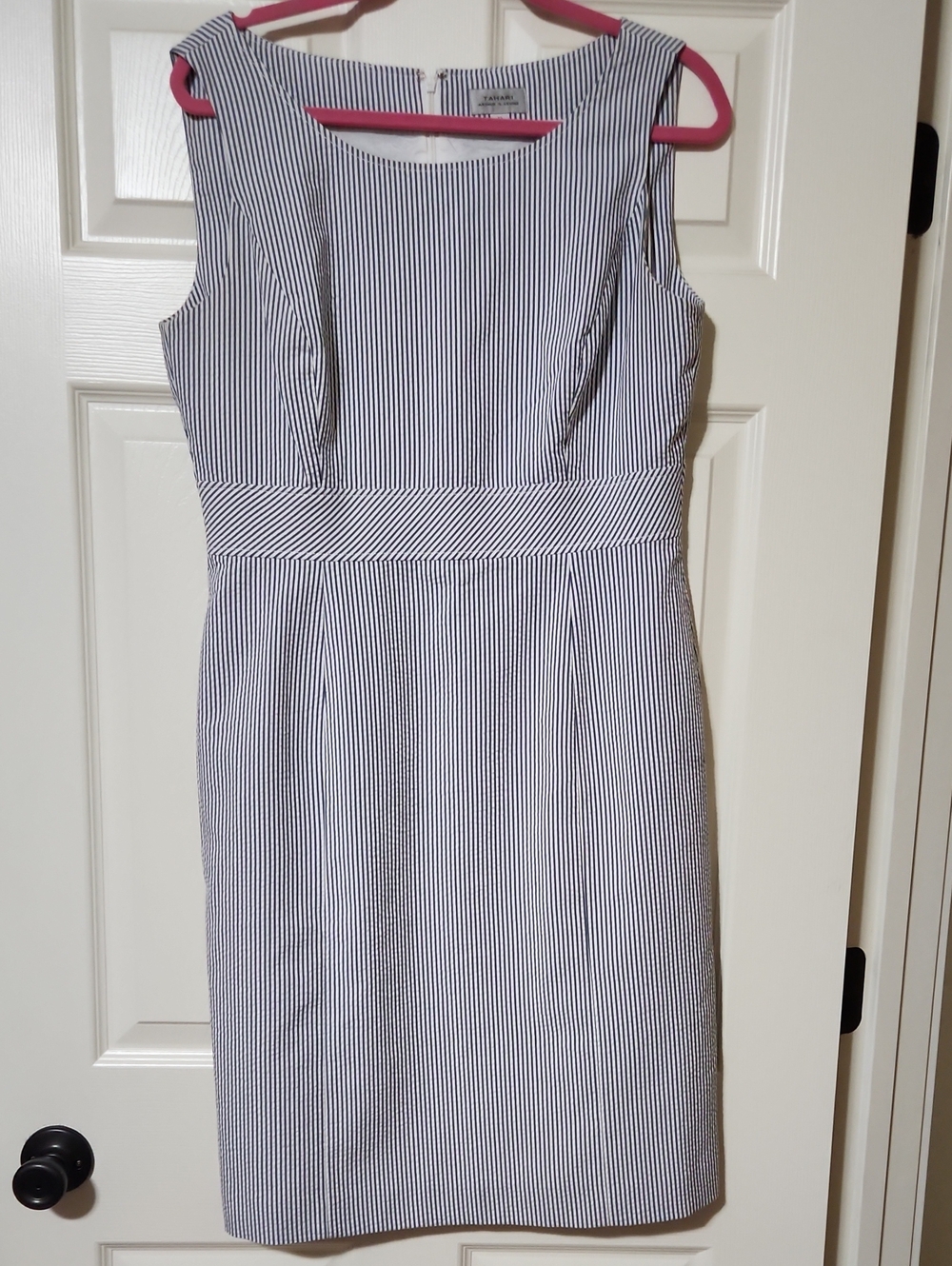 Tahari - Classic Navy & White Striped Sheath Dress, Size 12
